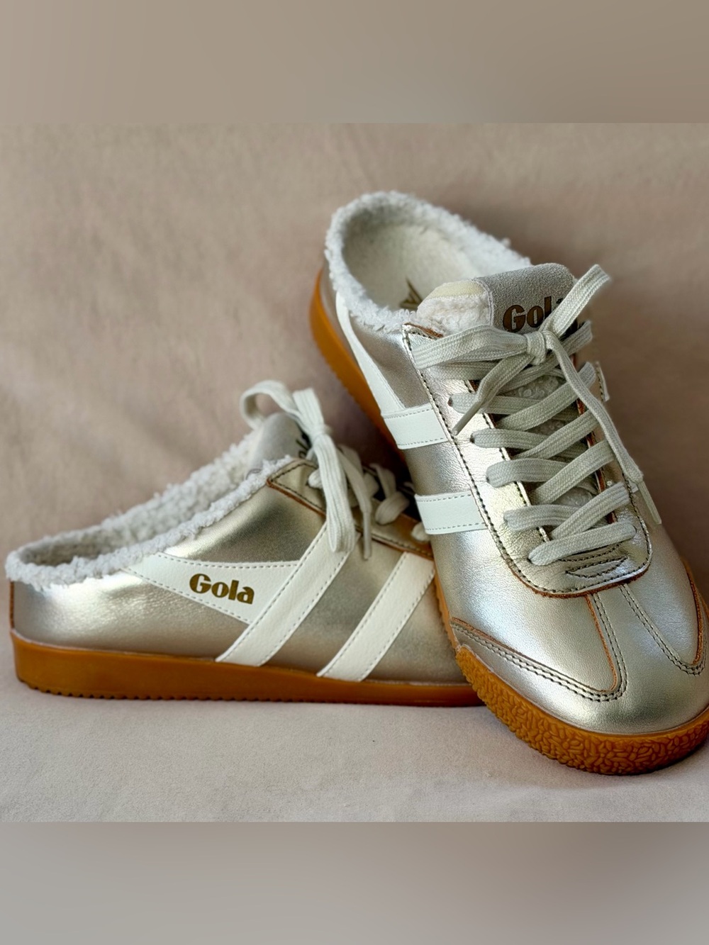 Gola x Anthropologie Elan Cozy Shearling Lined Mule Sneakers Metallic Gold 8.5